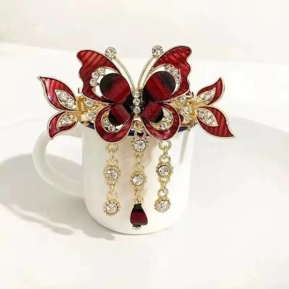 3 Tassel Hair Clips Butterfly Flowers‎ Bridal Wedding Headdress Red Blue Purple